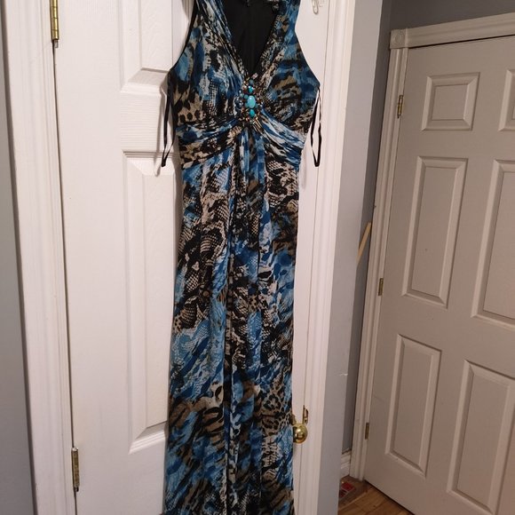 Laura Petites blue floral sleeveless dress with front ribbon / tail - Picture 2 of 8